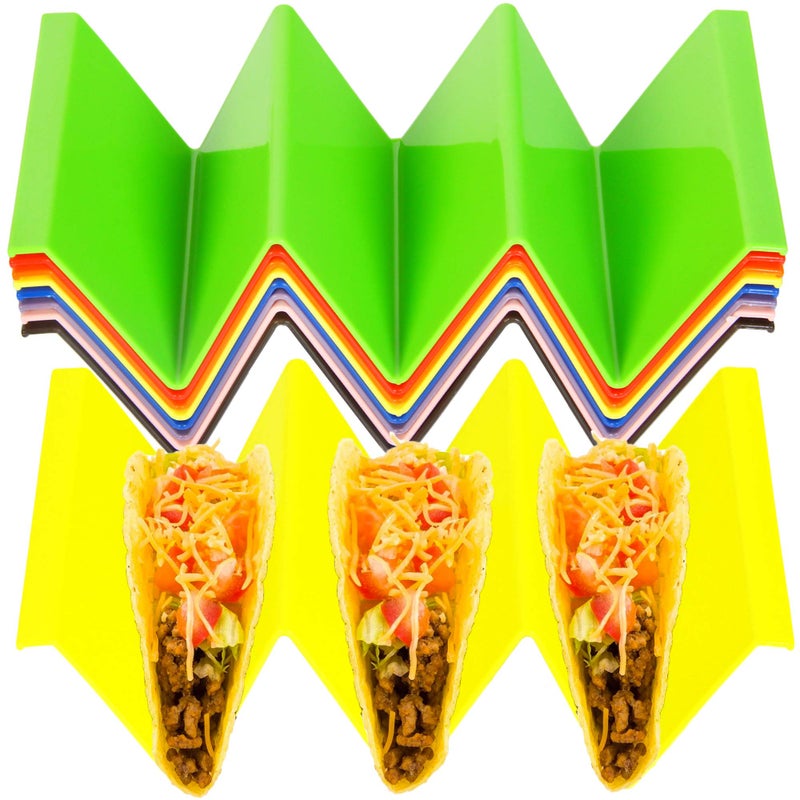 Youngever 9 Pack Large Taco Holder Stands, Taco Plate, Taco Truck Tray Style, Dishwasher Top Rack Safe, Set of 9 Assorted Colors - Image 1